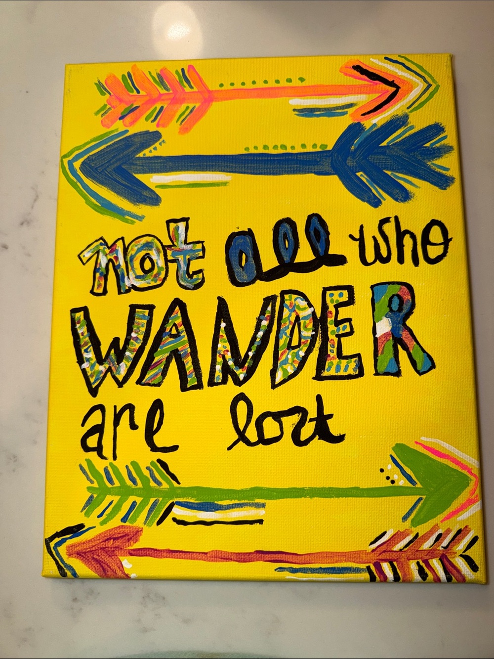 Yellow 'Not All Who Wander Are Lost' Arrow Canvas Wall Art